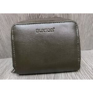 BUXTON Wallet Small Leather Coin Double Zipper Credit Card Holder Greenish Brown